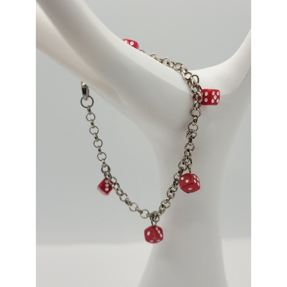 Red and White Dice Charm Bracelet Vintage